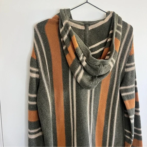 Lucky Brand Green Striped Textured Weave Baja Hooded Relaxed Beach Sweater - Picture 5 of 8